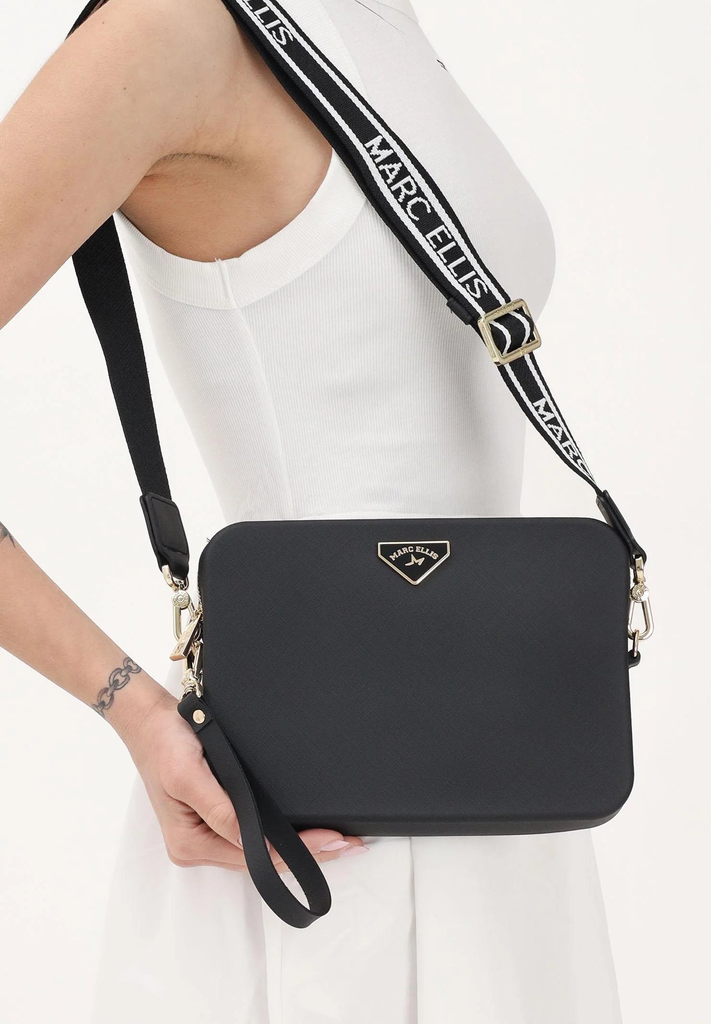 BORSA MARC ELLIS FLAT FLOWE BLACK/GOLD 26